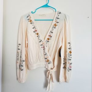 Lucky brand boho wrap embroidered cropped peasant top